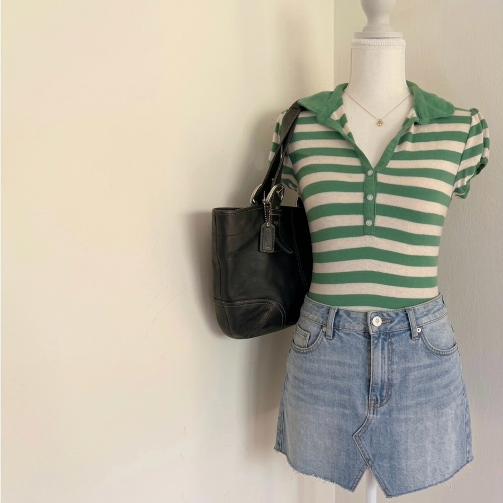 Old Navy Green and White Striped Polo